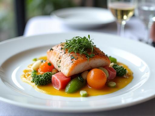 Piatto di pesce gourmet servito al Farfalla Elba